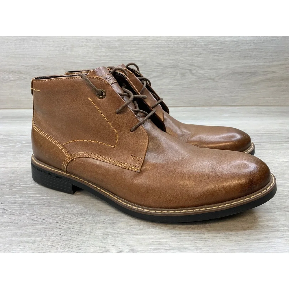 Rockport Men's Tan Leather Chukka Boots Lace Up truTECH Brown Ankle Boots
